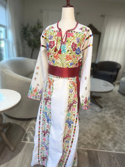 White Floral Thoub Zunnar Sitty
