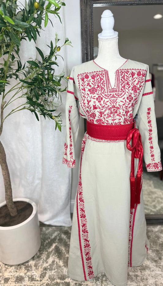 Light Grey and Red Thoub Zunnar Sitty