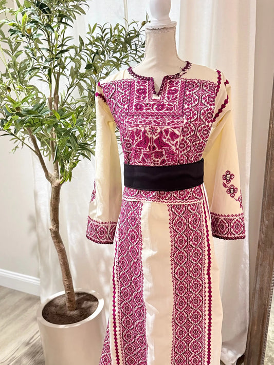 Burgundy And Cream Thoub Zunnar Sitty