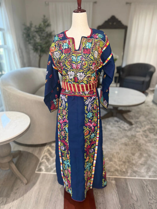 Floral Navy Thoub Zunnar Sitty