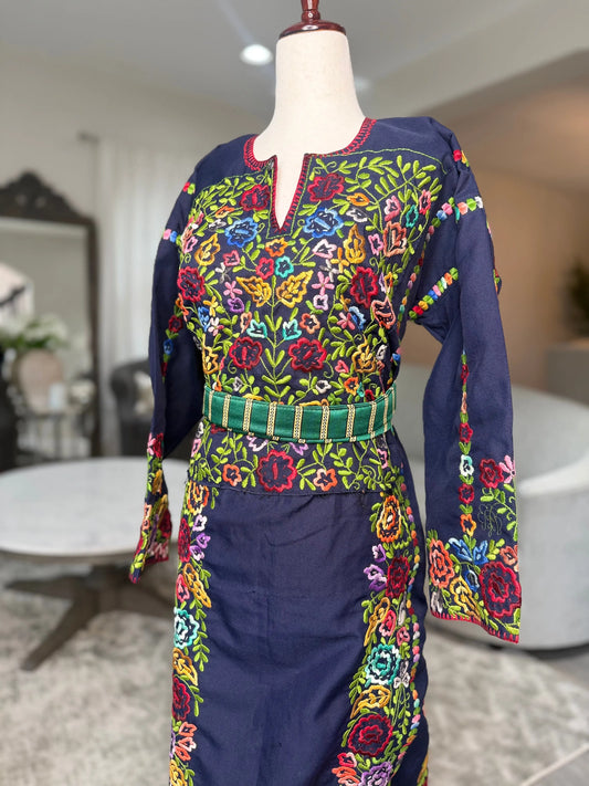 Navy Floral Thoub Zunnar Sitty
