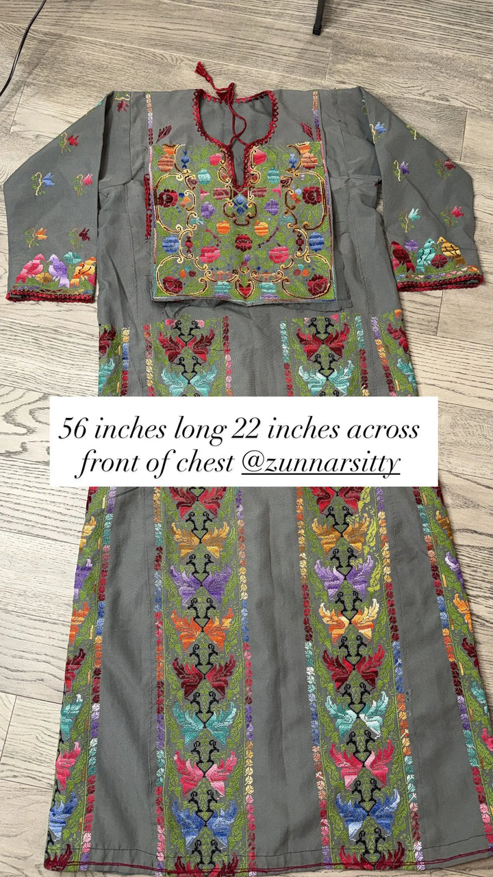 Grey Floral Thoub Dress - Chest Panel Repair Needed