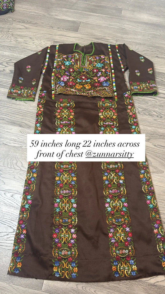 Brown Floral Thoub Zunnar Sitty