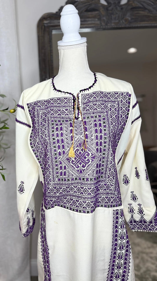 Cream and Purple Thoub Zunnar Sitty
