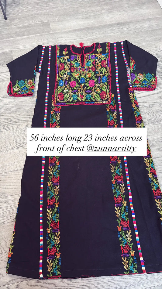 Black Floral Thoub Zunnar Sitty