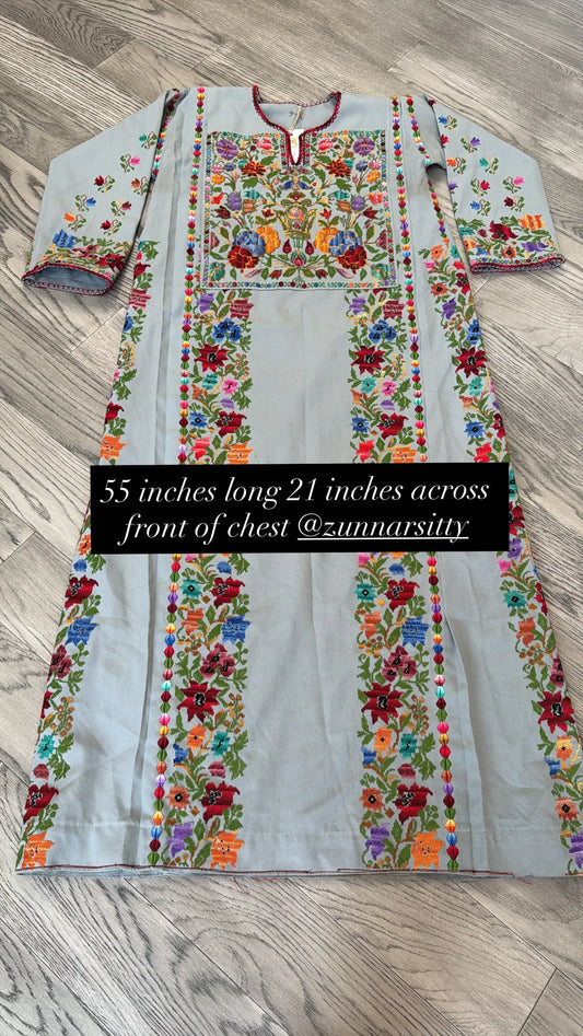 Grey Floral Thoub Zunnar Sitty