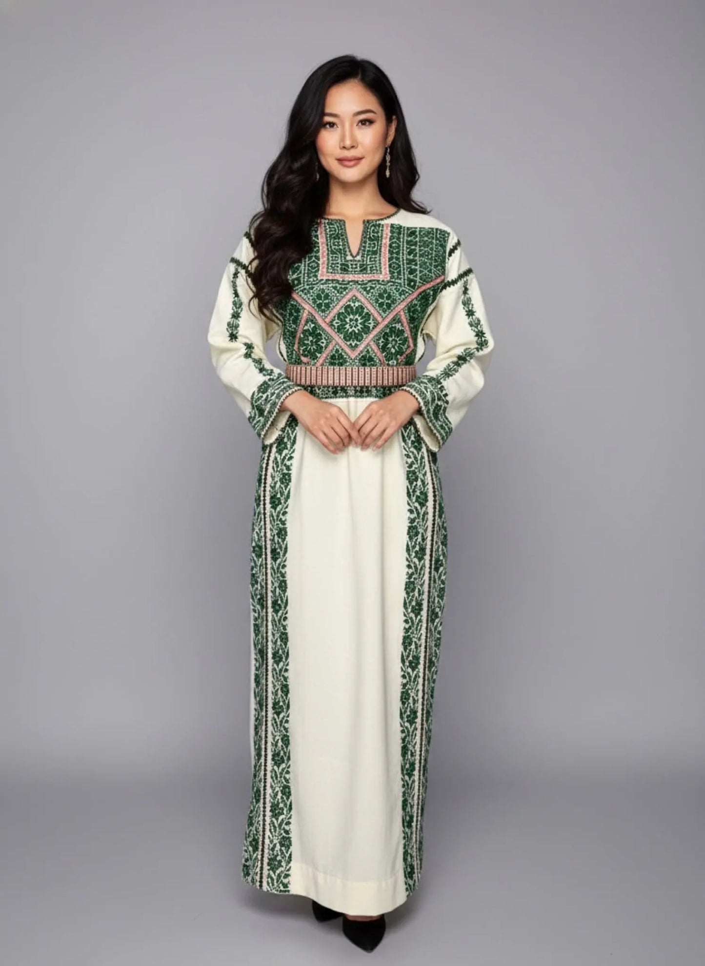 Green and Cream Thoub Zunnar Sitty