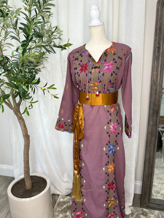Mauve Floral Thoub Zunnar Sitty