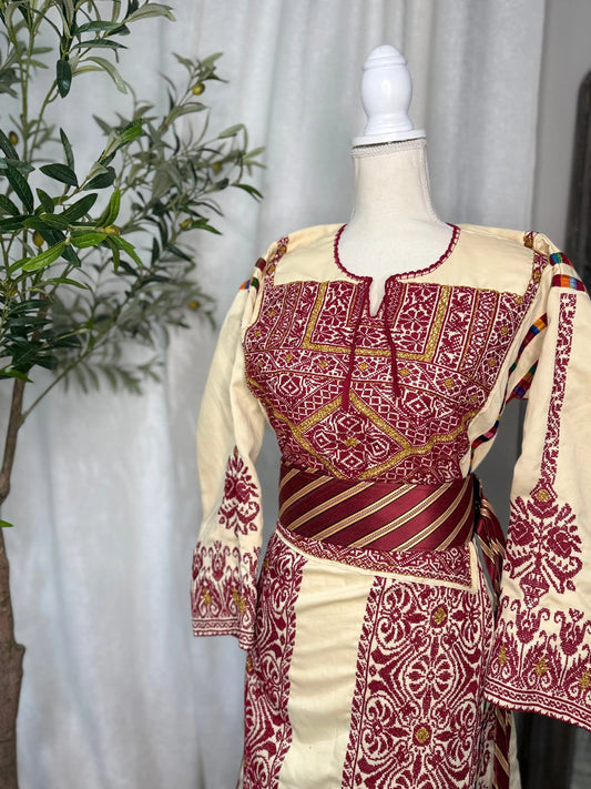 Red and Cream Thoub Zunnar Sitty