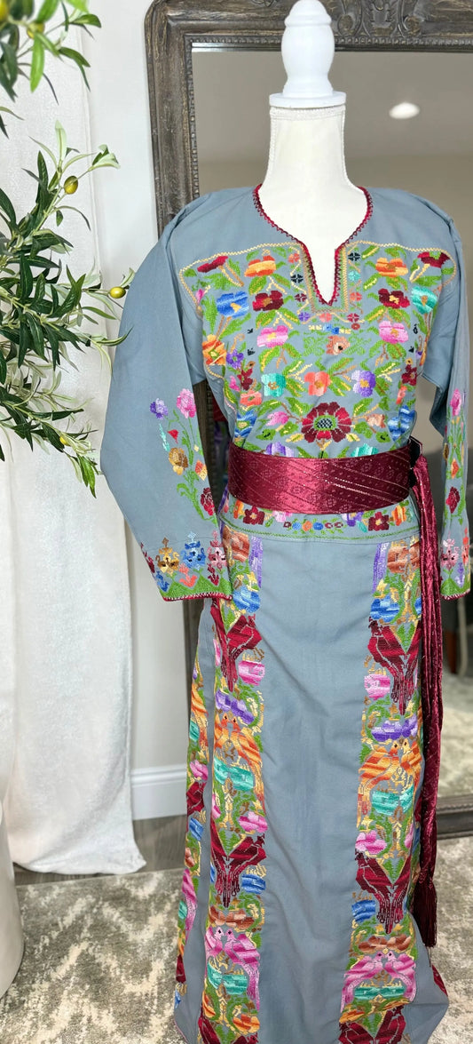 Grey floral Thoub Zunnar Sitty
