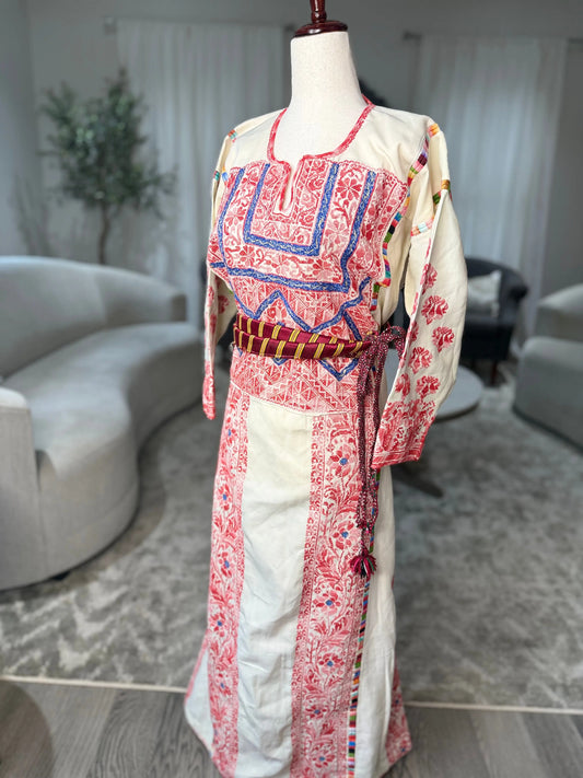 Cream and Red Thoub Zunnar Sitty