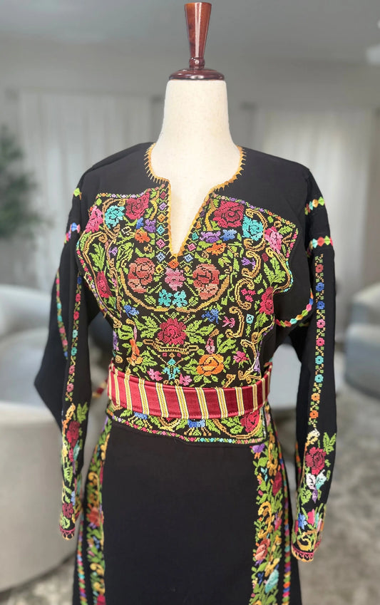 Black Floral Thoub Zunnar Sitty