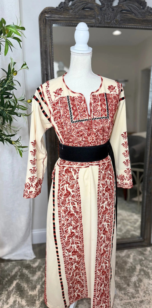 Cream and Brown Thoub Zunnar Sitty