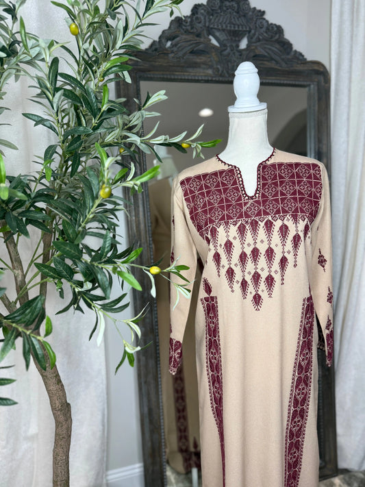 Cream and Burgandy Thoub Zunnar Sitty