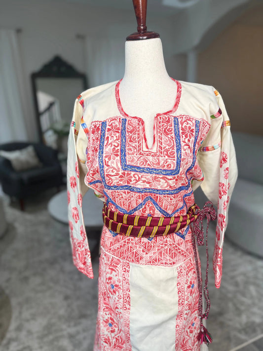 Cream and Red Thoub Zunnar Sitty