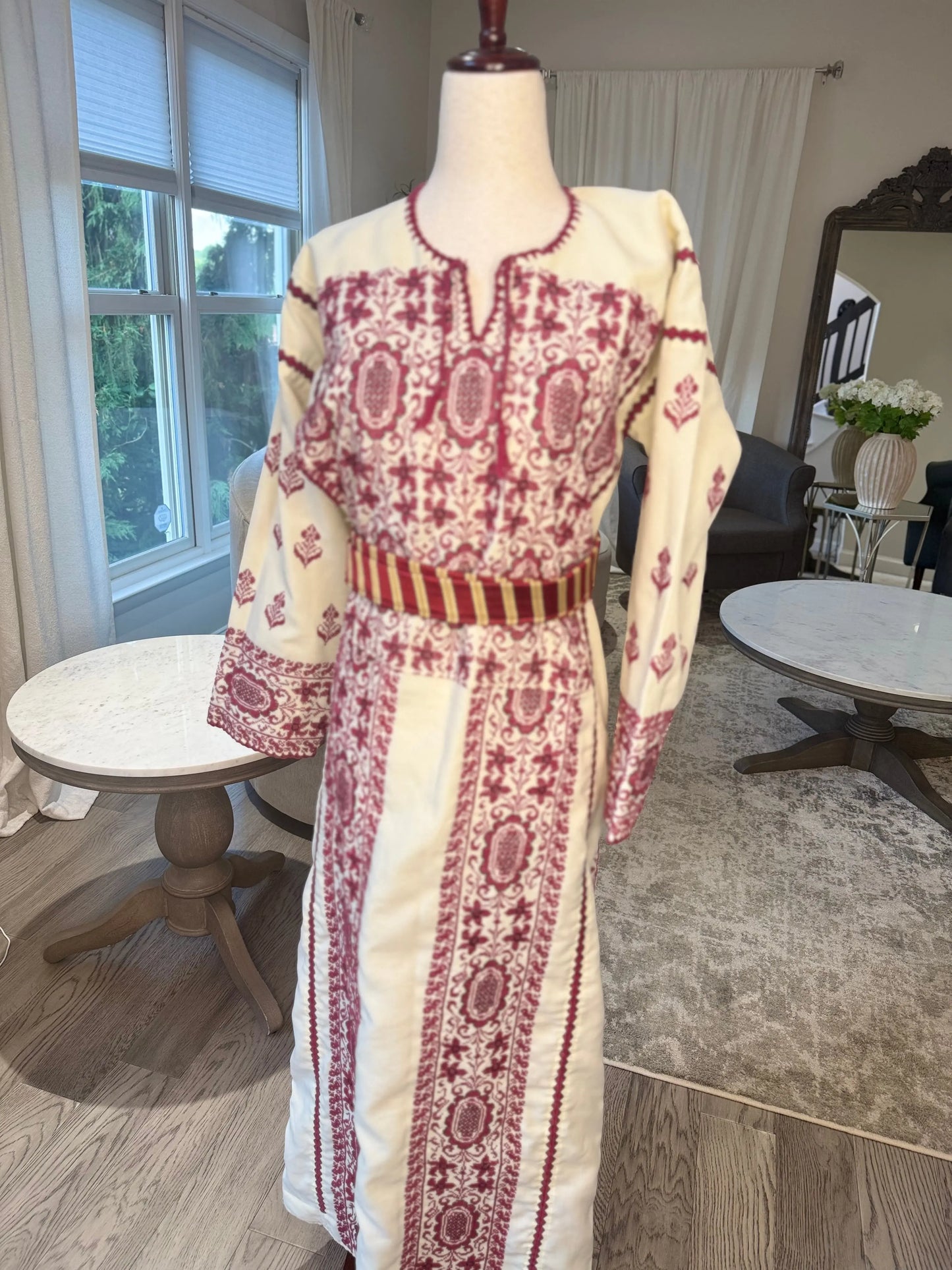 Red and Cream Thoub Zunnar Sitty
