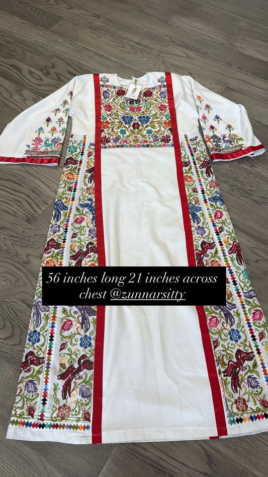 White Floral Thoub Zunnar Sitty