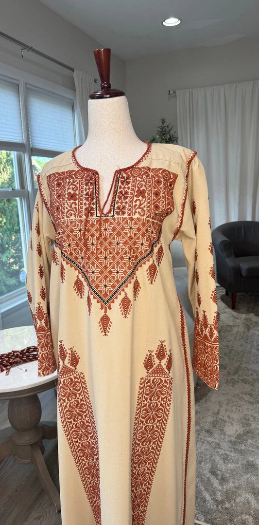 Cream and Brown Thoub Zunnar Sitty