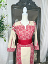 Beige and Red Thoub Zunnar Sitty