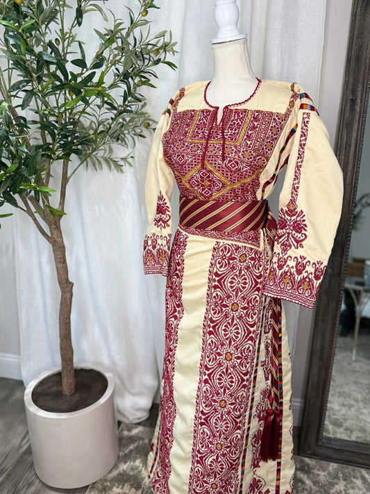 Red and Cream Thoub Zunnar Sitty