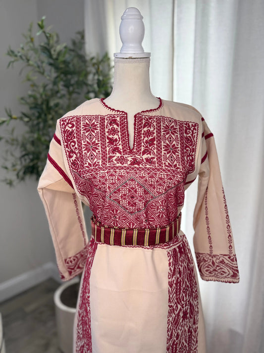 Cream and Red Thoub Zunnar Sitty