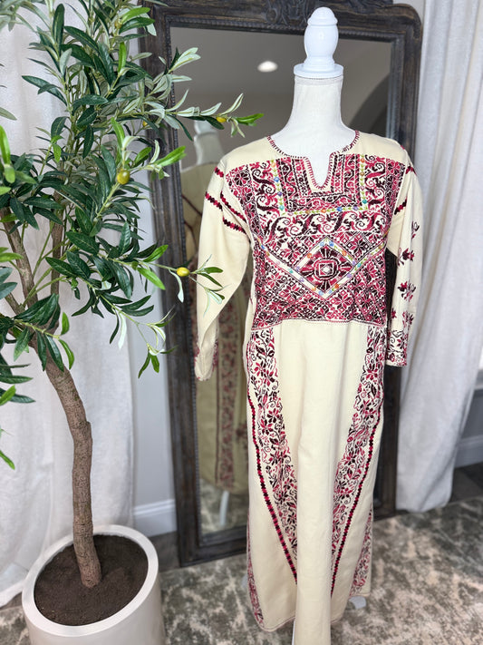 Cream and Red Thoub Zunnar Sitty