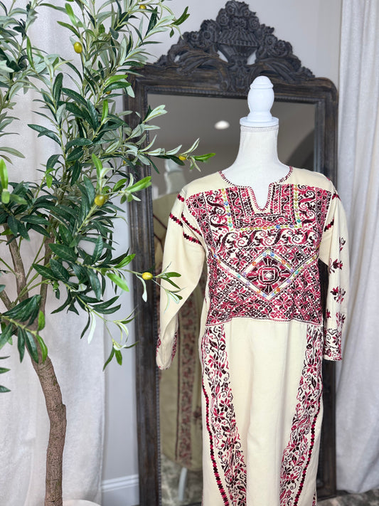 Cream and Red Thoub Zunnar Sitty