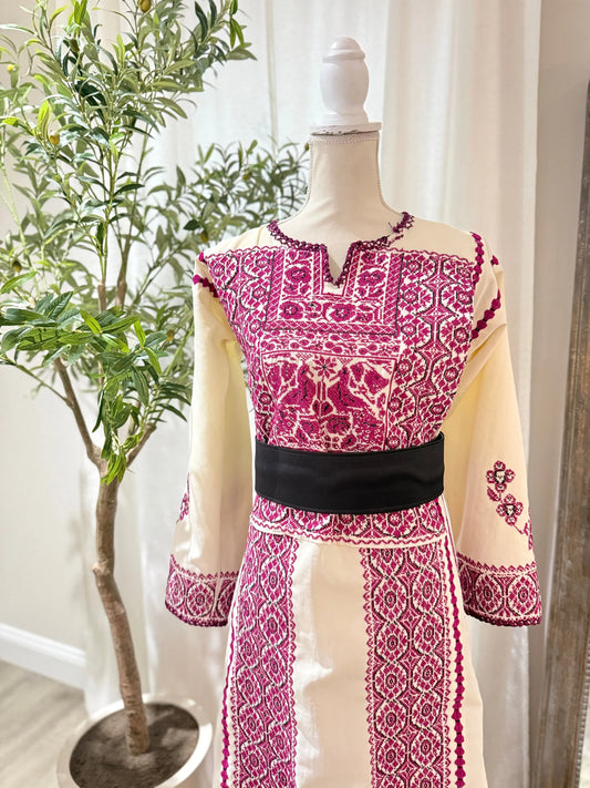 Burgundy And Cream Thoub Zunnar Sitty