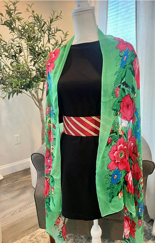 Green Sitty Floral Shawl - Zunnar Sitty