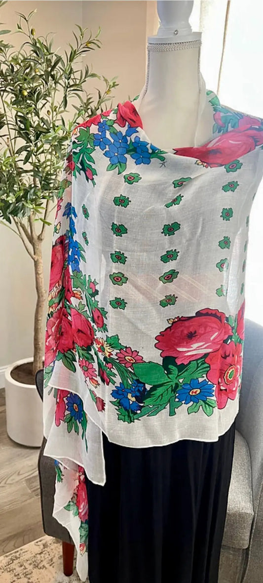 White Floral Sitty Shawl - Zunnar Sitty
